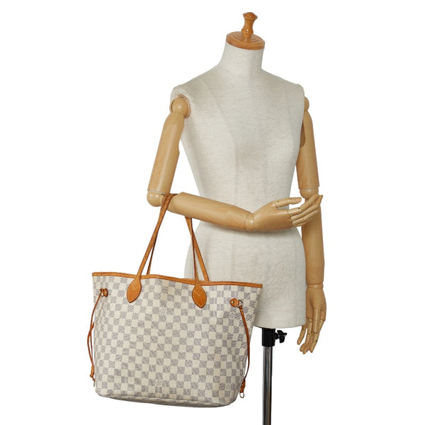 ルイ ヴィトン ダミエ アズール ネヴァーフルMM トートバッグ ショルダーバッグ N51107 ホワイト PVC レザー レディース LOUIS VUITTON 【中古】