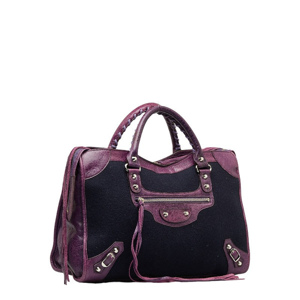 バレンシアガ シティ ハンドバッグ ショルダーバッグ 2WAY 115748 パープル ネイビー レザー フェルト レディース BALENCIAGA 【中古】
