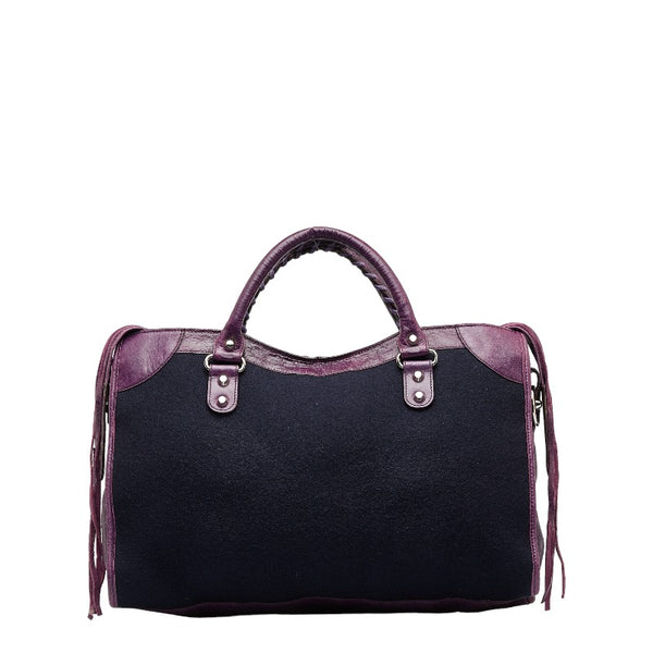 バレンシアガ シティ ハンドバッグ ショルダーバッグ 2WAY 115748 パープル ネイビー レザー フェルト レディース BALENCIAGA 【中古】