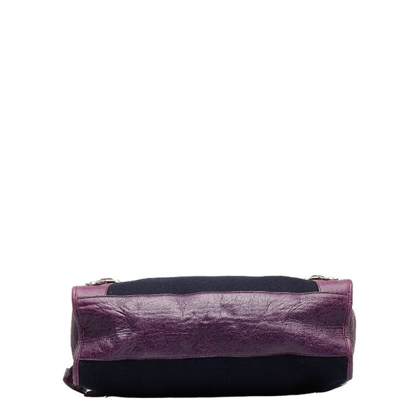 バレンシアガ シティ ハンドバッグ ショルダーバッグ 2WAY 115748 パープル ネイビー レザー フェルト レディース BALENCIAGA 【中古】