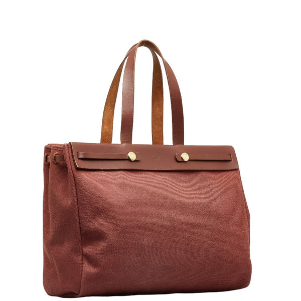 エルメス エールバッグ カバスGM ハンドバッグ トートバッグ ブラウン キャンバス レザー レディース HERMES 【中古】