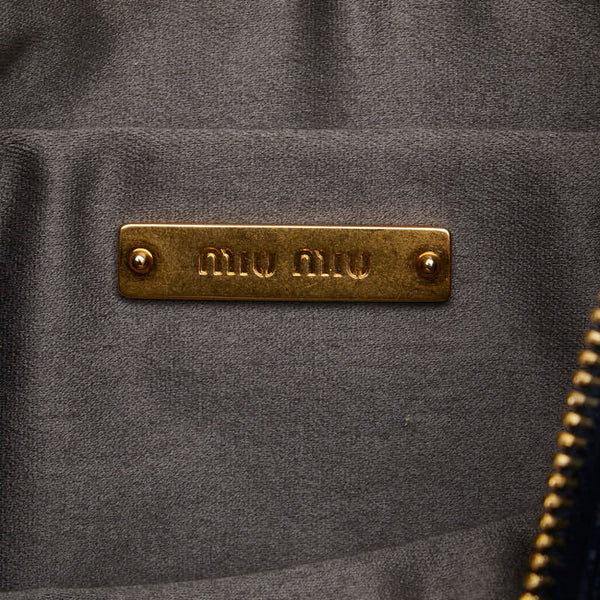 ミュウミュウ リボン ハンドバッグ アクセサリーポーチ ブルー レザー レディース MIUMIU 【中古】