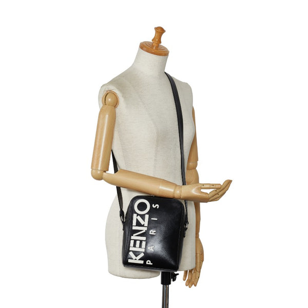ケンゾー ロゴ 斜め掛け ショルダーバッグ ブラック レザー レディース KENZO 【中古】
