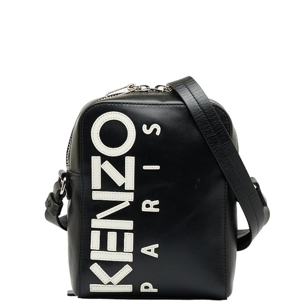ケンゾー ロゴ 斜め掛け ショルダーバッグ ブラック レザー レディース KENZO 【中古】