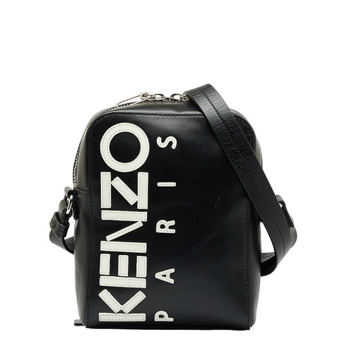 ケンゾー ロゴ 斜め掛け ショルダーバッグ ブラック レザー レディース KENZO 【中古】