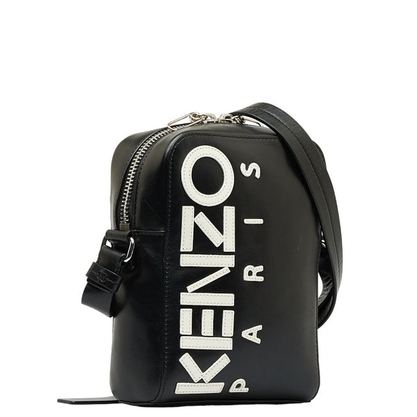 ケンゾー ロゴ 斜め掛け ショルダーバッグ ブラック レザー レディース KENZO 【中古】