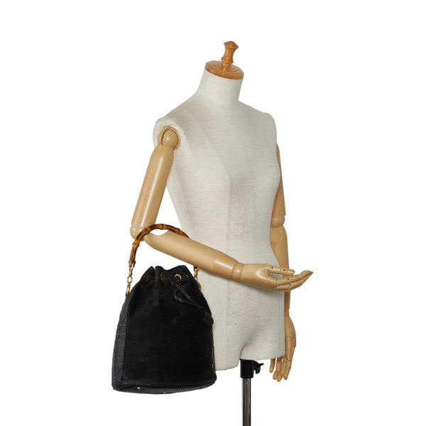 グッチ バンブー ハンドバッグ 001 2865 ブラック スウェード レザー レディース GUCCI 【中古】