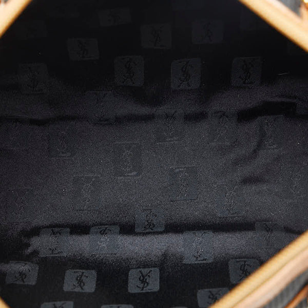 サンローラン ハンドバッグ ミニボストンバッグ ネイビー ブラウン PVC レザー レディース SAINT LAURENT 【中古】