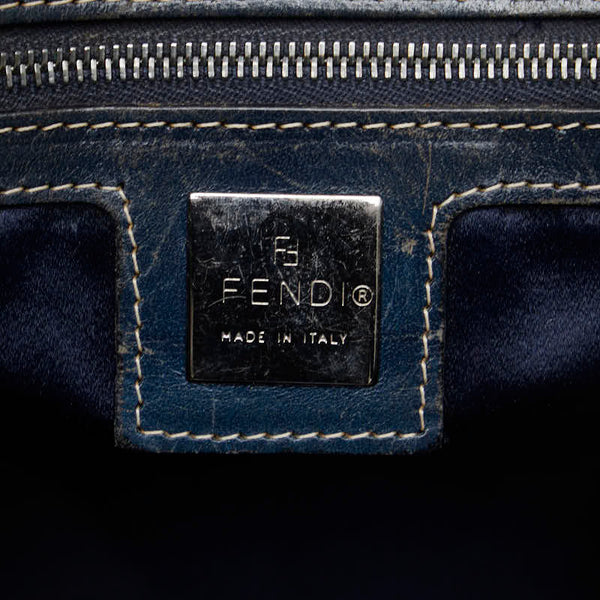 フェンディ ズッキーノ ハンドバッグ ベージュ ネイビー キャンバス レザー レディース FENDI 【中古】