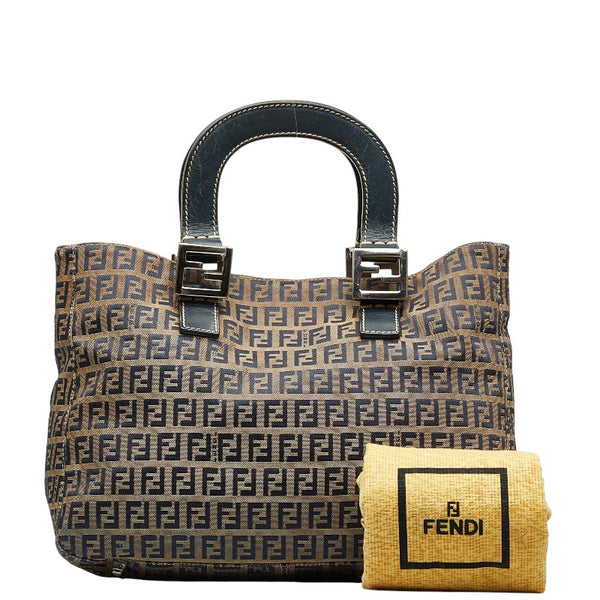 フェンディ ズッキーノ ハンドバッグ ベージュ ネイビー キャンバス レザー レディース FENDI 【中古】