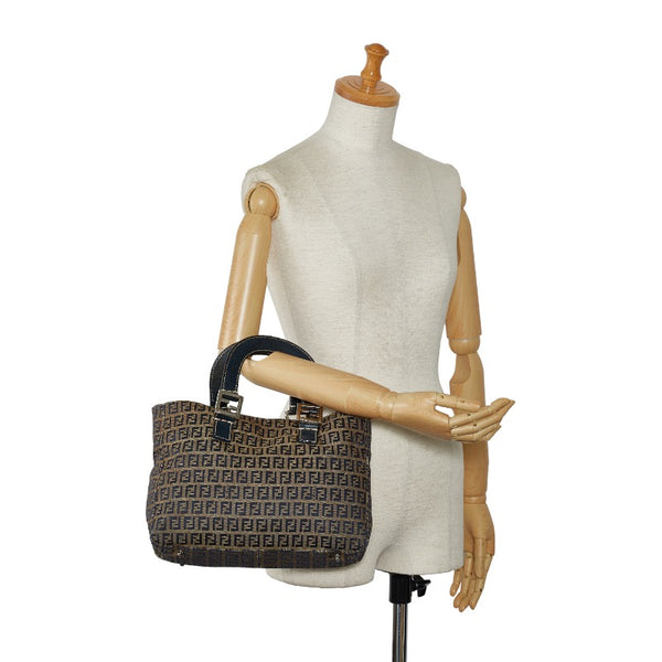 フェンディ ズッキーノ ハンドバッグ ベージュ ネイビー キャンバス レザー レディース FENDI 【中古】