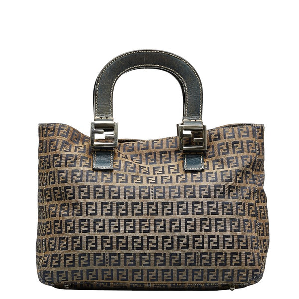 フェンディ ズッキーノ ハンドバッグ ベージュ ネイビー キャンバス レザー レディース FENDI 【中古】