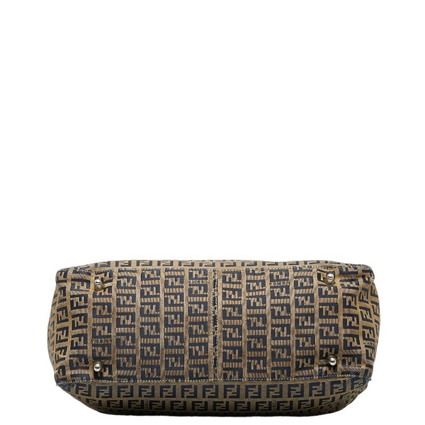 フェンディ ズッキーノ ハンドバッグ ベージュ ネイビー キャンバス レザー レディース FENDI 【中古】