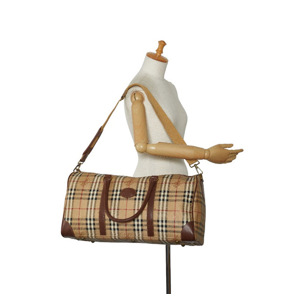 バーバリー ノバチェック シャドーホース ボストンバッグ ショルダーバッグ 2WAY ベージュ ブラウン PVC レザー メンズ BURBERRY 【中古】