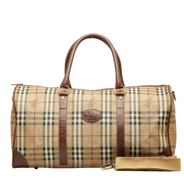 バーバリー ノバチェック シャドーホース ボストンバッグ ショルダーバッグ 2WAY ベージュ ブラウン PVC レザー メンズ BURBERRY 【中古】