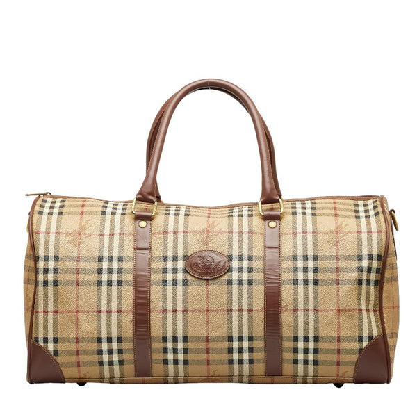 バーバリー ノバチェック シャドーホース ボストンバッグ ショルダーバッグ 2WAY ベージュ ブラウン PVC レザー メンズ BURBERRY 【中古】