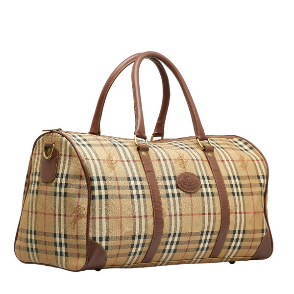 バーバリー ノバチェック シャドーホース ボストンバッグ ショルダーバッグ 2WAY ベージュ ブラウン PVC レザー メンズ BURBERRY 【中古】
