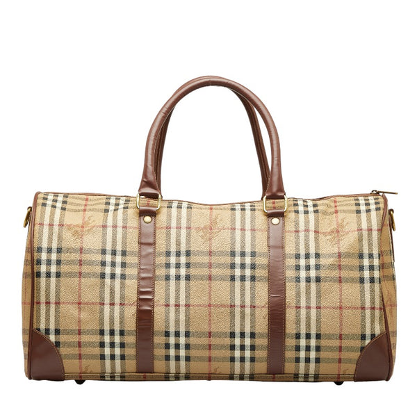バーバリー ノバチェック シャドーホース ボストンバッグ ショルダーバッグ 2WAY ベージュ ブラウン PVC レザー メンズ BURBERRY 【中古】