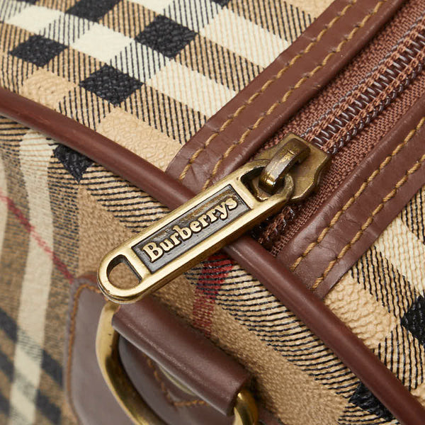 バーバリー ノバチェック シャドーホース ボストンバッグ ショルダーバッグ 2WAY ベージュ ブラウン PVC レザー メンズ BURBERRY 【中古】