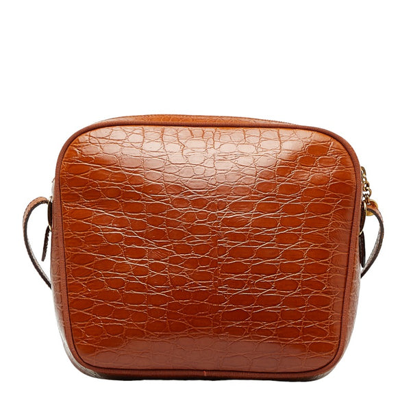 サルヴァトーレフェラガモ ヴァラ クロコ型押し 斜め掛け ショルダーバッグ  A21 6677 ブラウン レザー レディース Salvatore Ferragamo 【中古】