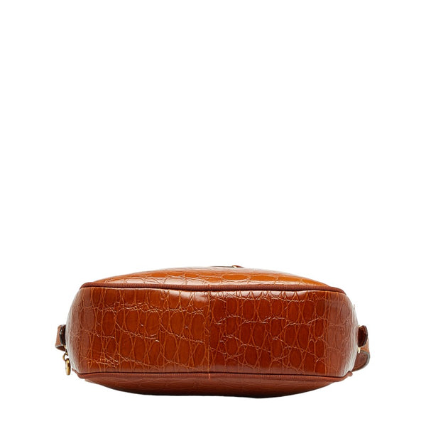 サルヴァトーレフェラガモ ヴァラ クロコ型押し 斜め掛け ショルダーバッグ  A21 6677 ブラウン レザー レディース Salvatore Ferragamo 【中古】