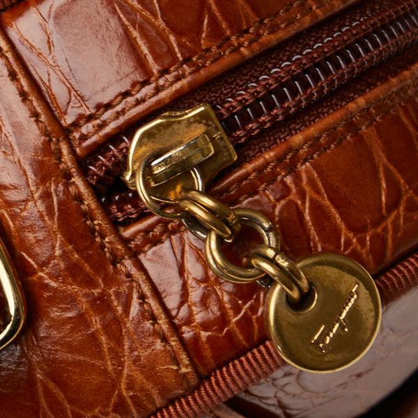 サルヴァトーレフェラガモ ヴァラ クロコ型押し 斜め掛け ショルダーバッグ  A21 6677 ブラウン レザー レディース Salvatore Ferragamo 【中古】