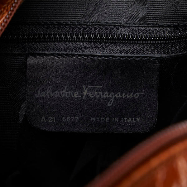 サルヴァトーレフェラガモ ヴァラ クロコ型押し 斜め掛け ショルダーバッグ  A21 6677 ブラウン レザー レディース Salvatore Ferragamo 【中古】