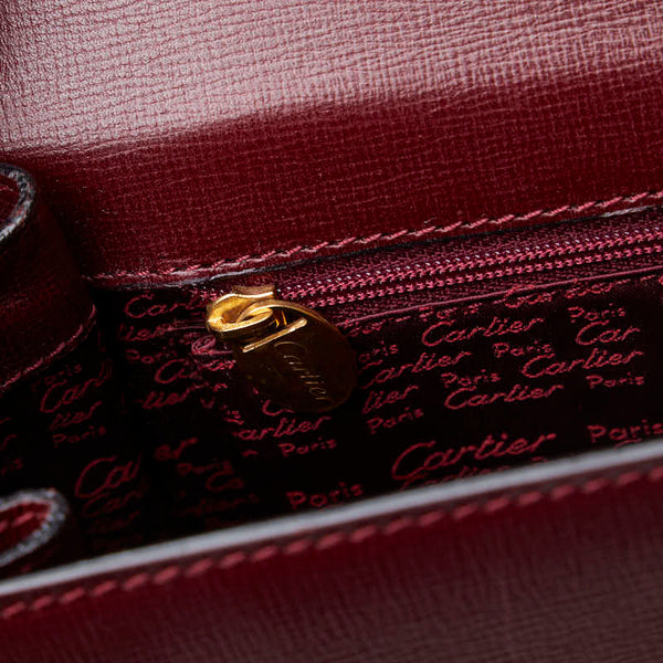 カルティエ マストライン ハンドバッグ ボルドー レザー レディース CARTIER 【中古】