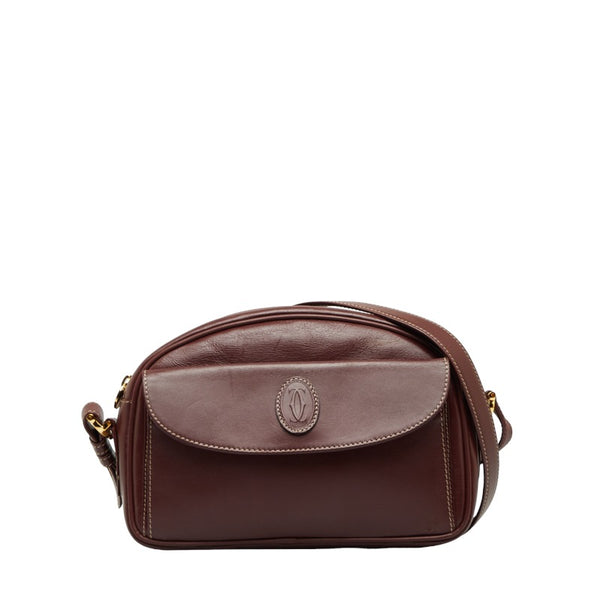 カルティエ マストライン 斜め掛け ショルダーバッグ ボルドー レザー レディース CARTIER 【中古】