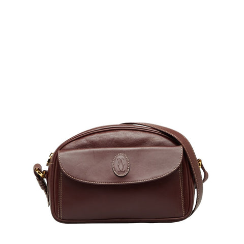 カルティエ マストライン 斜め掛け ショルダーバッグ ボルドー レザー レディース CARTIER 【中古】