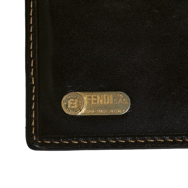 フェンディ ズッカ Wホック 二つ折り財布 01695079 ベージュ ブラウン キャンバス レザー レディース FENDI 【中古】