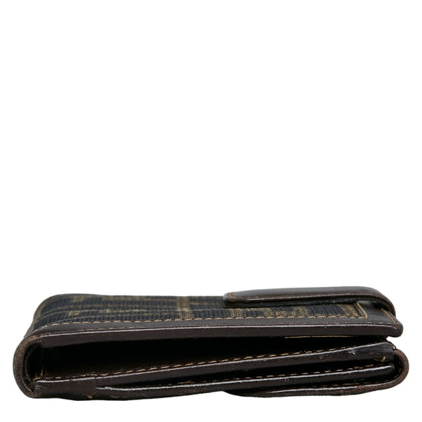 フェンディ ズッカ Wホック 二つ折り財布 01695079 ベージュ ブラウン キャンバス レザー レディース FENDI 【中古】