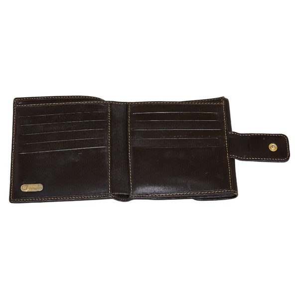 フェンディ ズッカ Wホック 二つ折り財布 01695079 ベージュ ブラウン キャンバス レザー レディース FENDI 【中古】