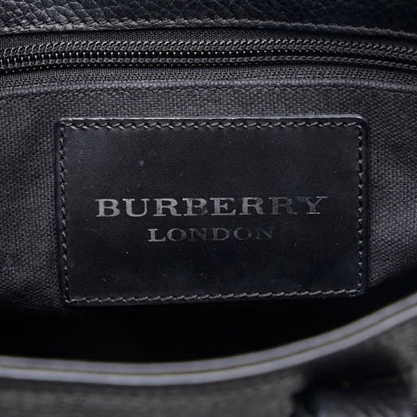 バーバリー ストライプ ハンドバッグ トートバッグ ブラック レザー レディース BURBERRY 【中古】