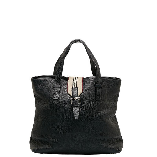 バーバリー ストライプ ハンドバッグ トートバッグ ブラック レザー レディース BURBERRY 【中古】