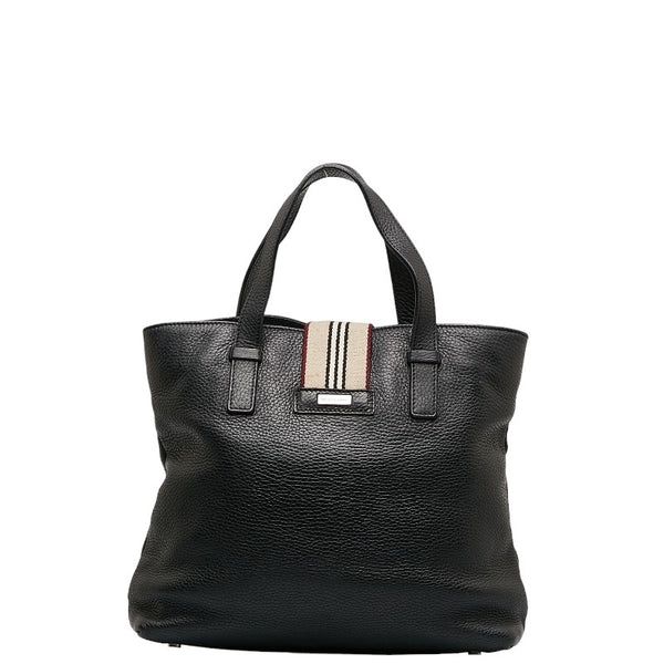 バーバリー ストライプ ハンドバッグ トートバッグ ブラック レザー レディース BURBERRY 【中古】