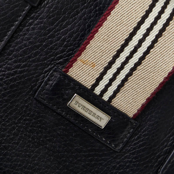 バーバリー ストライプ ハンドバッグ トートバッグ ブラック レザー レディース BURBERRY 【中古】