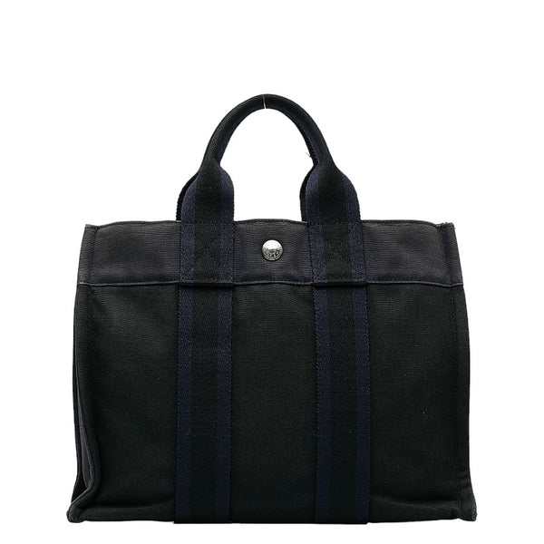 エルメス フールトゥPM ハンドバッグ ブラック ネイビー キャンバス レディース HERMES 【中古】