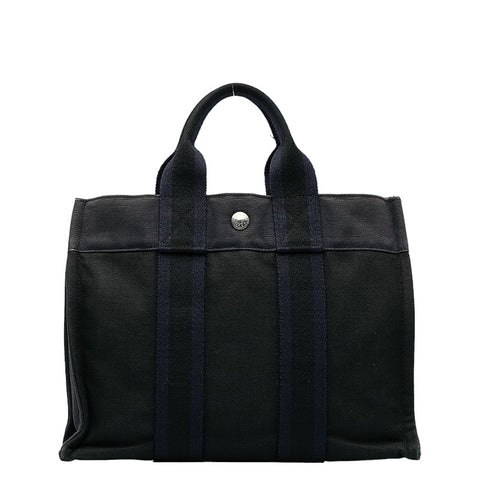 エルメス フールトゥPM ハンドバッグ ブラック ネイビー キャンバス レディース HERMES 【中古】