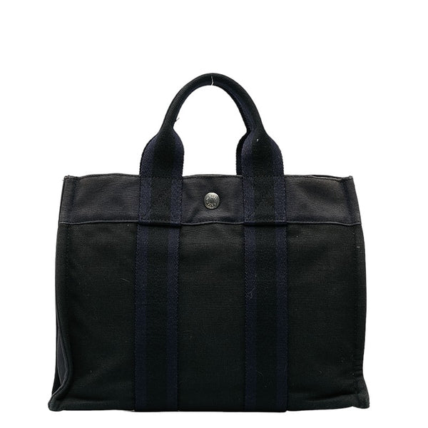 エルメス フールトゥPM ハンドバッグ ブラック ネイビー キャンバス レディース HERMES 【中古】