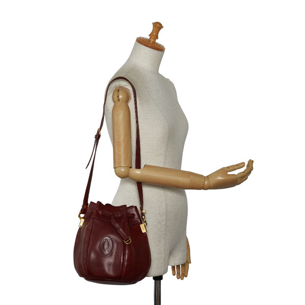 カルティエ マストライン 巾着 ゴールド金具 ショルダーバッグ ボルドー ワインレッド レザー レディース CARTIER 【中古】