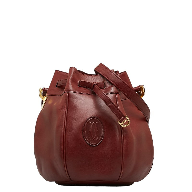 カルティエ マストライン 巾着 ゴールド金具 ショルダーバッグ ボルドー ワインレッド レザー レディース CARTIER 【中古】