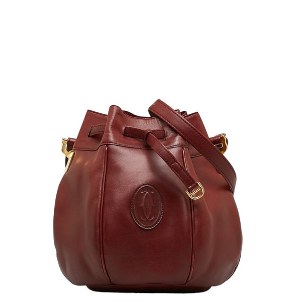 カルティエ マストライン 巾着 ゴールド金具 ショルダーバッグ ボルドー ワインレッド レザー レディース CARTIER 【中古】