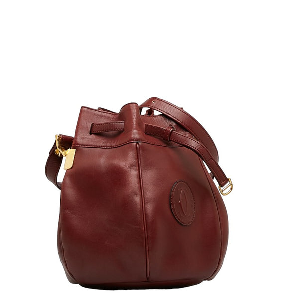 カルティエ マストライン 巾着 ゴールド金具 ショルダーバッグ ボルドー ワインレッド レザー レディース CARTIER 【中古】
