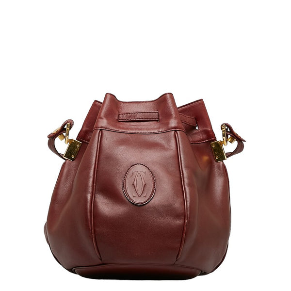 カルティエ マストライン 巾着 ゴールド金具 ショルダーバッグ ボルドー ワインレッド レザー レディース CARTIER 【中古】