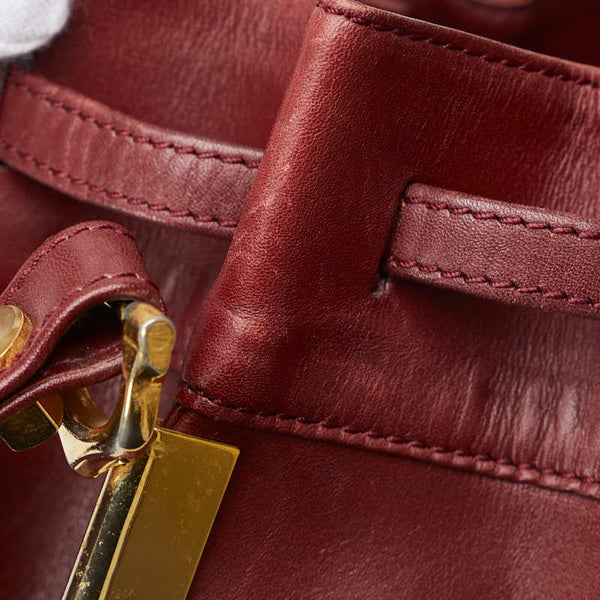 カルティエ マストライン 巾着 ゴールド金具 ショルダーバッグ ボルドー ワインレッド レザー レディース CARTIER 【中古】