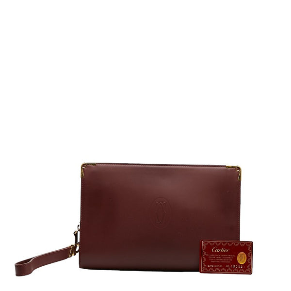 カルティエ マストライン セカンドバッグ ワインレッド ボルドー レザー レディース CARTIER 【中古】