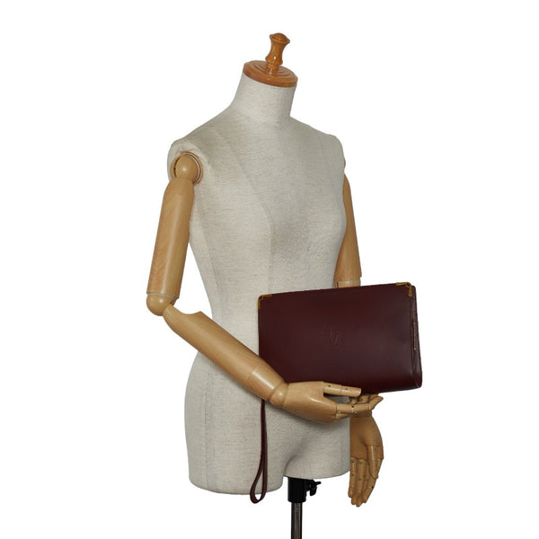 カルティエ マストライン セカンドバッグ ワインレッド ボルドー レザー レディース CARTIER 【中古】