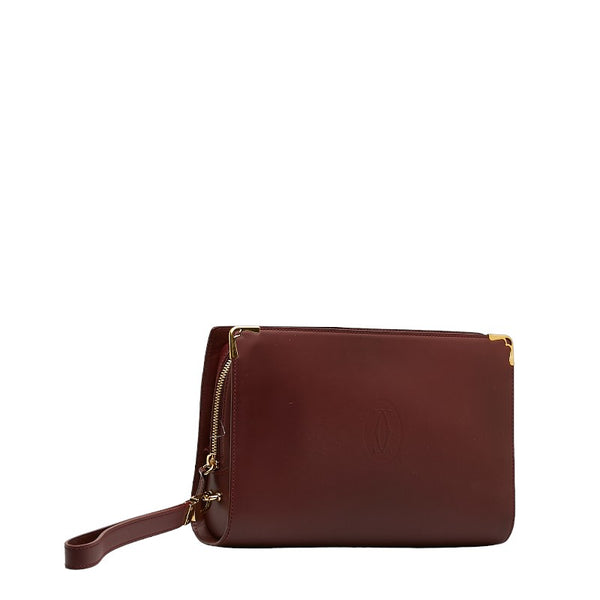 カルティエ マストライン セカンドバッグ ワインレッド ボルドー レザー レディース CARTIER 【中古】