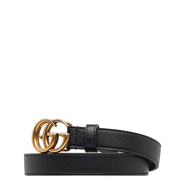 グッチ ダブルGバックル ベルト 409417 ブラック ゴールド レザー レディース GUCCI 【中古】